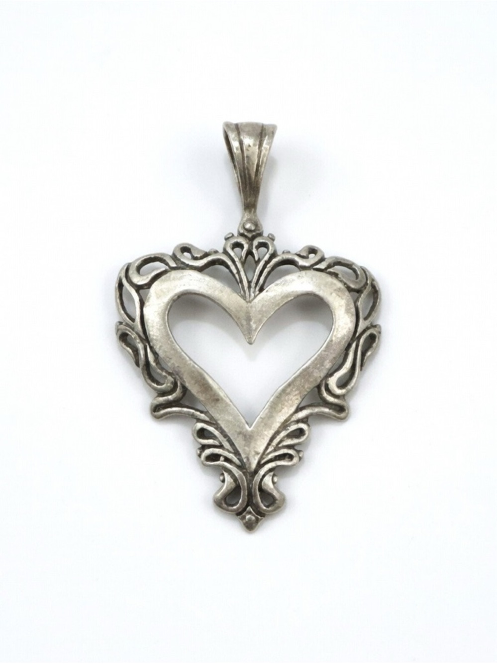 Sterling Silver Ornate Heart Pendant - Silver